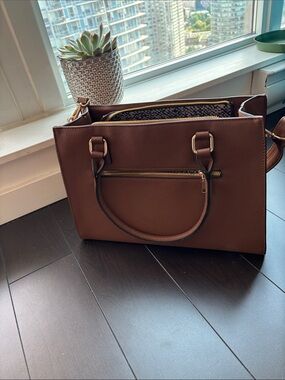 Brown Structured Tote Handbag